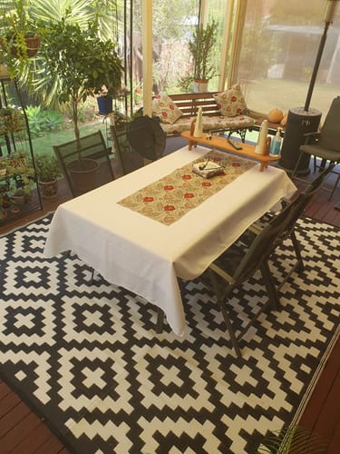 Customer photo review of Aztec Black & White Diamond Pattern Foldable Waterproof Camping Caravan Mat - 270x270 CM