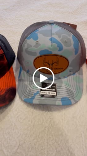 Customer video review of Custom Leather Patch Hats Richardson CAMO Laser Engraved