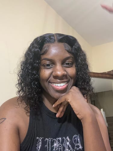 Customer photo review of CurlyMe Water Wave Bob Glueless Wig Wear Go 6x4 HD Lace Pre Cut Lace Wig