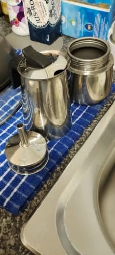 Customer photo review of Cafetière Italienne 12 Tasses en Acier Inoxydable