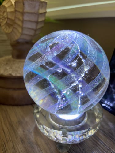 Customer photo review of Illuminated Dichroic Rainbow Orb with Cremains