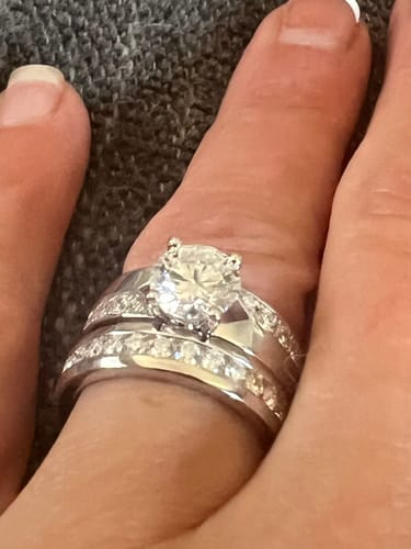 Customer photo review of Round Moissanite Offset Side Stone Row Engagement Ring