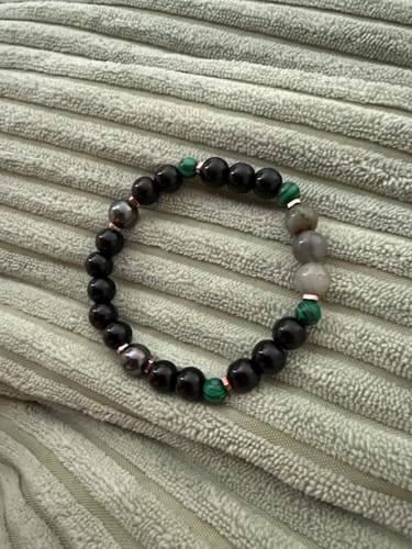 Kundenbewertung mit Foto zu Olivenorma 8mm Obsidian Labradorit Türkis Perlen Armband