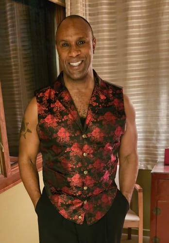 Customer photo review of Barry Wang Burgundy Red Floral Mens Button Up Vest