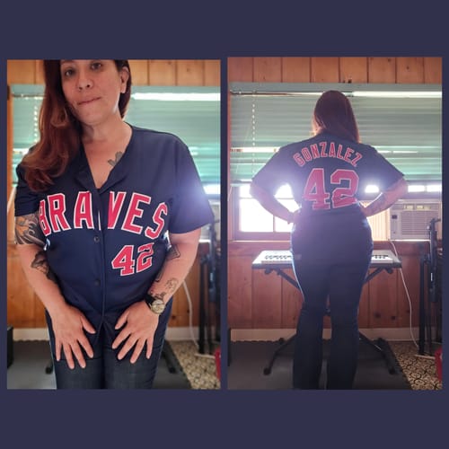 Customer photo review of Custom Navy Red White Classic Style Baseball Jersey for Women