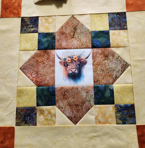 Customer photo review of Watercolor Floral Highland Cow #4 Fabric Panel