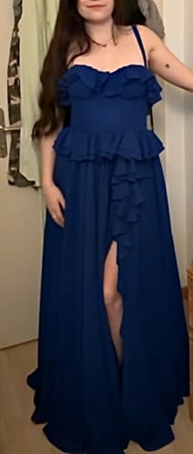 Customer photo review of Corset Strapless Floral Print Chiffon Ruffled Dress with Slit
