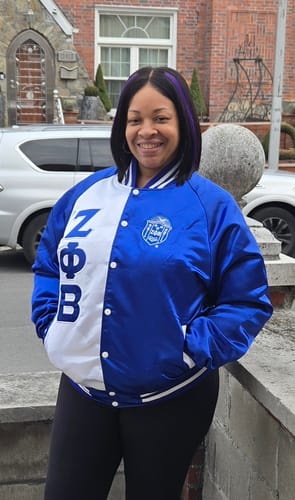 Customer photo review of Zeta Phi Beta Color Block Satin Greek Letter Jacket