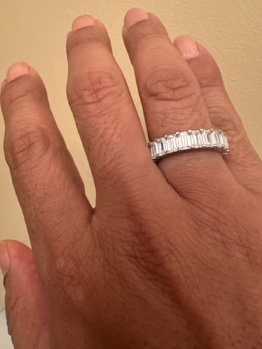 Customer photo review of Emerald Cut Sapphire Eternity Sterling Silver Wedding Band