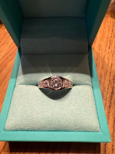 Customer photo review of Bezel Round Moissanite Channel Euro Shank Engagement Ring