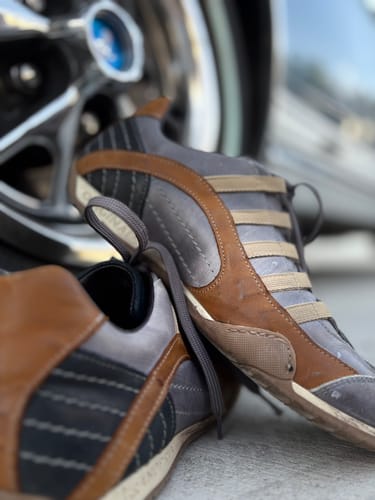 Customer photo review of Men's GrandPrix Sneaker in Beach Club (Faded Navy and Brown)
