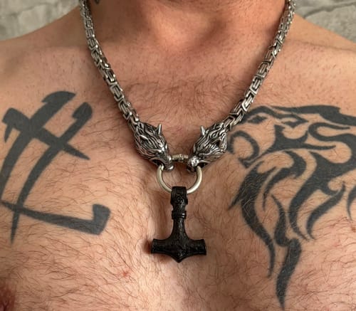 Customer photo review of 60–90 cm Edelstahl Doppel Wolfskopf & Mjolnir Überlebensgeist Halskette/Armband