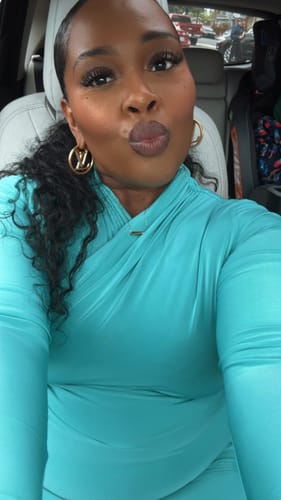 Customer photo review of Hourglass Overlay Ruched Maxi Dress