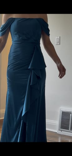 Customer photo review of Ocean Off The Shoulder Gown by Mac Duggal - RENTAL