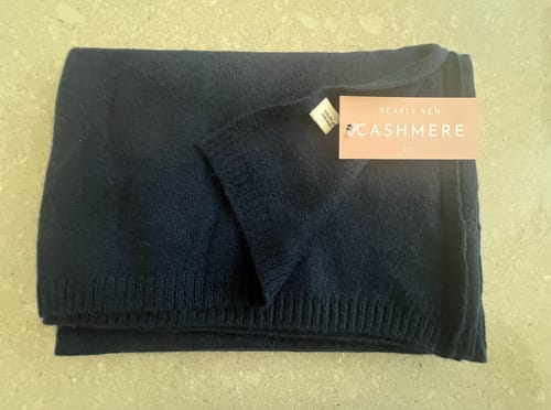 Customer photo review of Brand New Dark Navy Recycled Cashmere Wrap