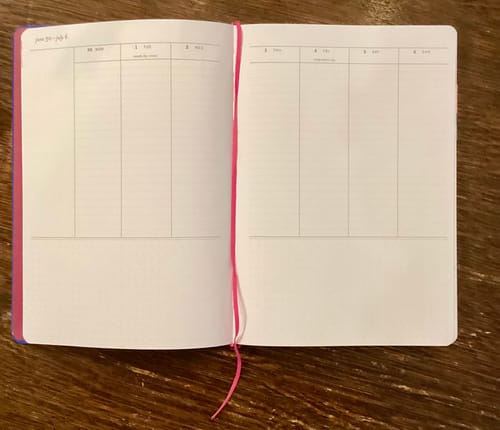 Customer photo review of Vertical Week Planner, 2025-2026 (book bound) | Neon Sky