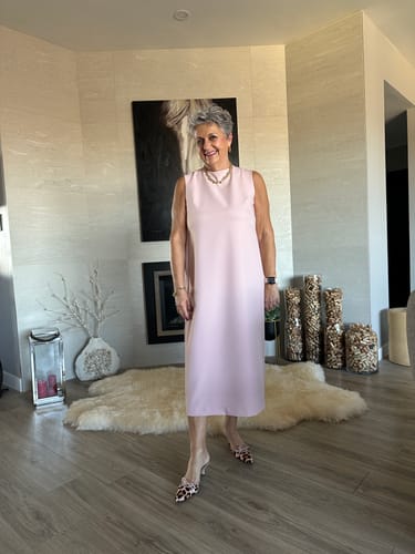 Customer photo review of Pink Open-Back Shift Dress
