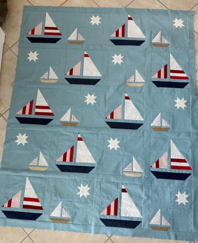 Customer photo review of Stripey Sails & Stars Sailboat Quilt Pattern | Digital PDF Pattern