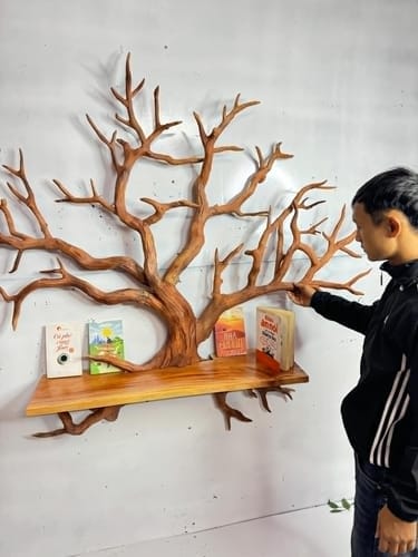 Customer photo review of Tree branch bookshelf solid wood christmas tree bookcase mid century bookcase nursery bookshelf christmas gifts.