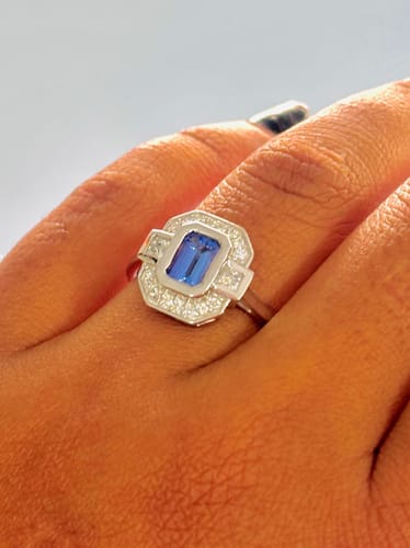 Customer photo review of Grecian Octagon Tanzanite Halo Ring