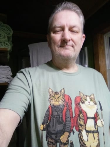 Customer photo review of Barred Owl Backpacker T-Shirt