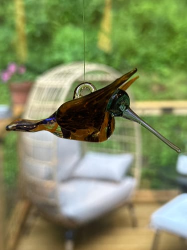 Customer photo review of Blue & Yellow Glass Hummingbird with Infused Ash