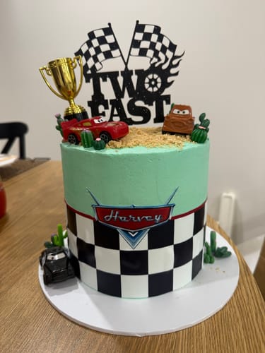 Customer photo review of Personalised Cars - Edible Icing Cake Wrap