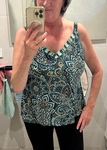 Belinda H. review of PJ Slip Top | Teal Paisley image 1 out of 1