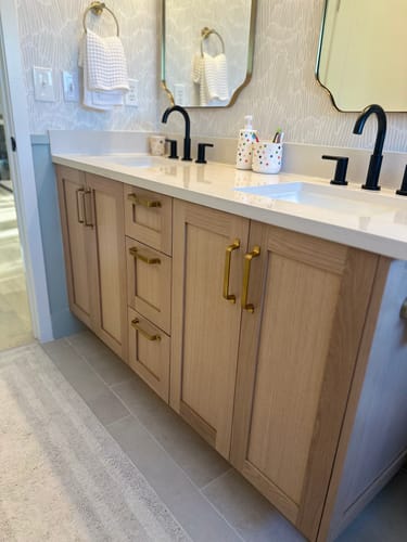 Customer photo review of Bridgeport 60" White Oak Bathroom Vanity, Double Sink