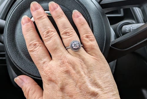 Celina A. review of Moissanite and Sapphire Double Halo Pave Engagement Ring image 1 out of 1