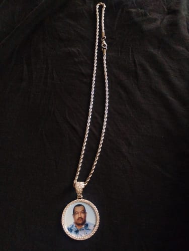 Customer photo review of Diamond Studded Angel Wing Photo Necklace