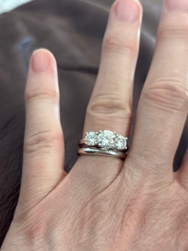 Customer photo review of Classic Three Stone Round Cut Moissanite Engagement Ring