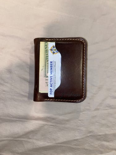 Customer photo review of Minimalist Badge Wallet - Walnut Brown