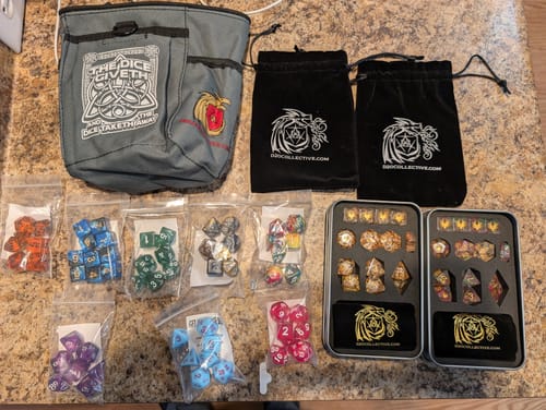 Customer photo review of Mystery Hoard - 10 Dice Set Bundle + 1 RPG Accessory