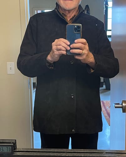 Customer photo review of Maxim Tan Suede buttoned up coat