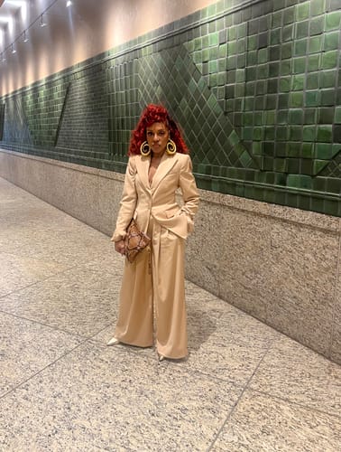 Customer photo review of Power Shoulder Fitted Suit Blazer