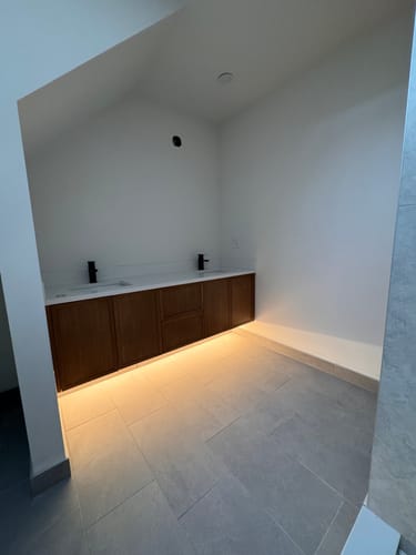 Customer photo review of Cape Breton 72" Wall Mount Mid Century Oak Bathroom Vanity, Double Sink