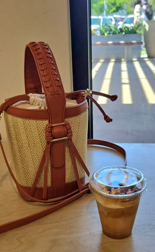 Customer photo review of Marina Raffia Straw Bucket Bag