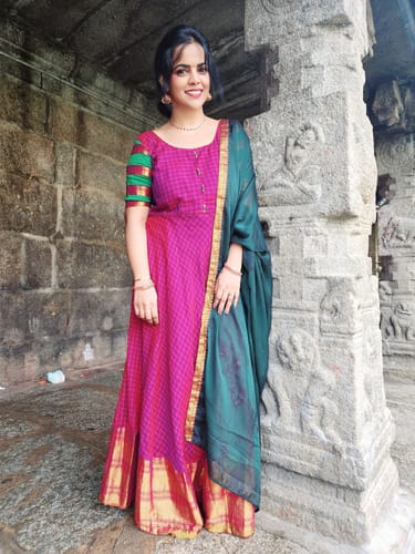 Customer photo review of Sahana Magenta Narayanpet Cotton Dress