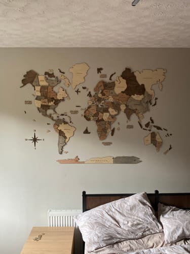 Customer photo review of 3D Wooden World Map Smokey