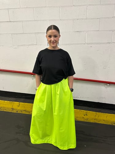 Customer photo review of High-Waisted Neon Green Maxi Skirt with Elastic Waistband