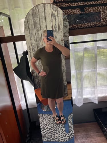 Customer photo review of Harlowe Ribbed Dress - Olive Leaf