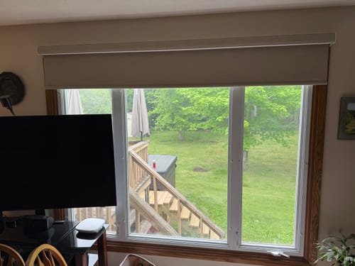 Customer photo review of SmartWings Motorized Roller Shades 100% Blackout Safari