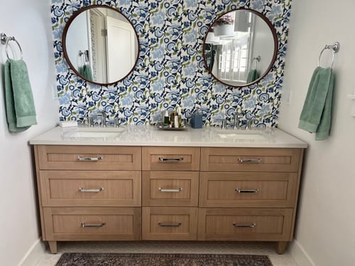 Customer photo review of Bridgeport 72" White Oak Bathroom Vanity, Double Sink - All Drawers