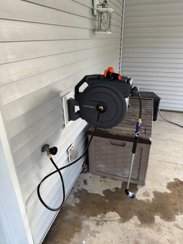Customer photo review of Retractable Garden Hose Reel 62ft-155ft