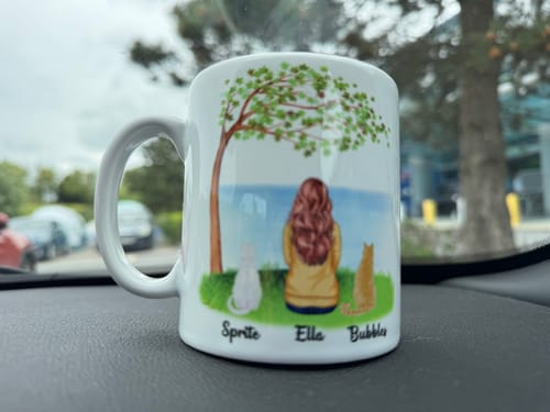 Customer photo review of Woman & Cats Mug - Life is better with a Cat -Personalised Mug