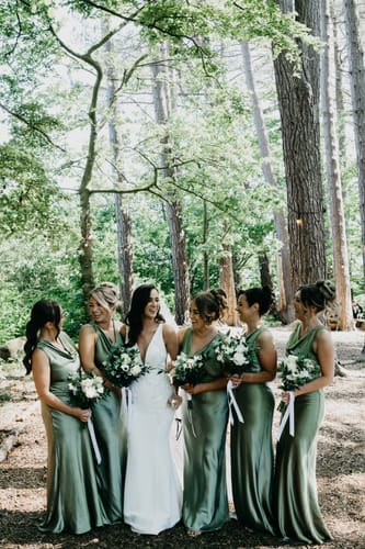 Customer photo review of Cowl Front Satin Bridesmaid Dress - Moss Green