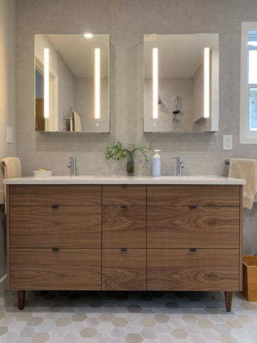 Customer photo review of Asher 60" American Black Walnut Bathroom Vanity, Double Sink