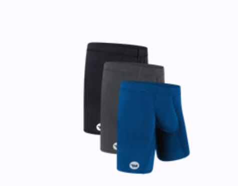Customer photo review of Nylon 6in Boxer Briefs No Fly 3pk Black/Blue/Gray
