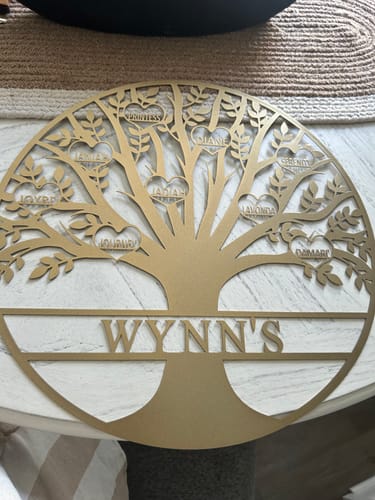 Customer photo review of Tree of Life Personalized Family Tree Metal Sign with Hearts – Custom Name & Date – Large Laser Cut Steel Wall Art